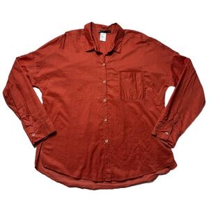 VIX Carmen Rust Orange Cotton Seme Sheer Blouse Shirt M